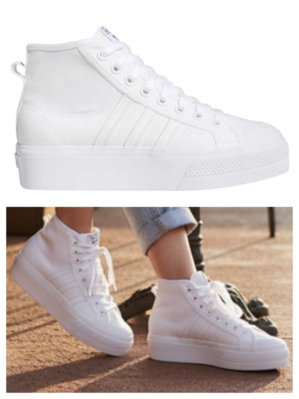 Adidas Nizza Platform Shoes Sneakers Womens Sz 10 White High Top Athletic